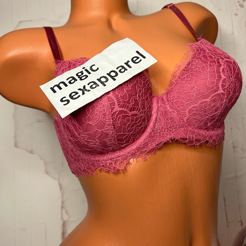 VS 32DD LINED DEMI BRA DREAM ANGELS FLORAL LACE PINK HEART LOGO MESH